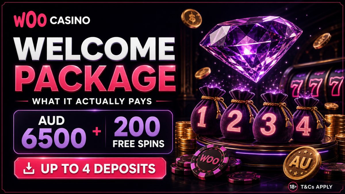 Woo Casino Australia lobby with pokies and rewards